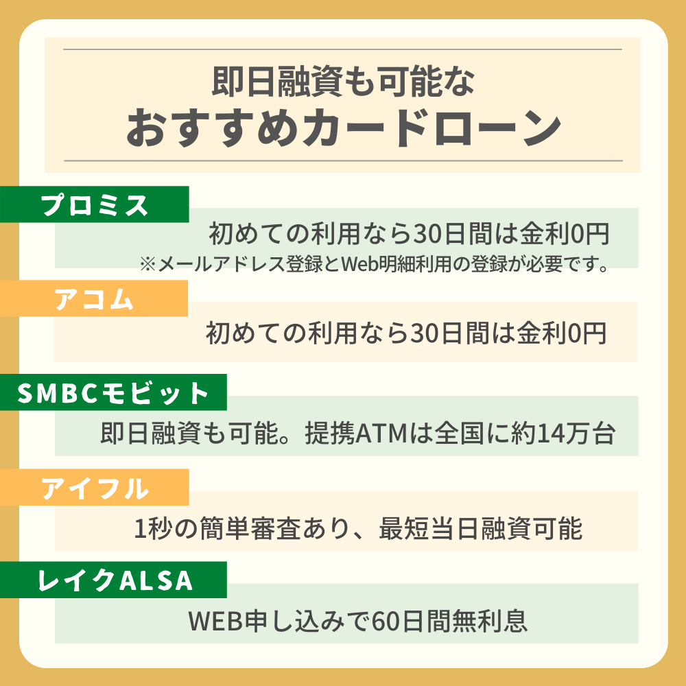 即日融資も可能なおすすめカードローン